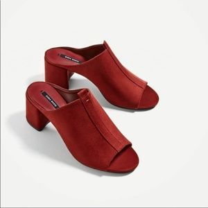 Zara Suede Block Heeled Mules